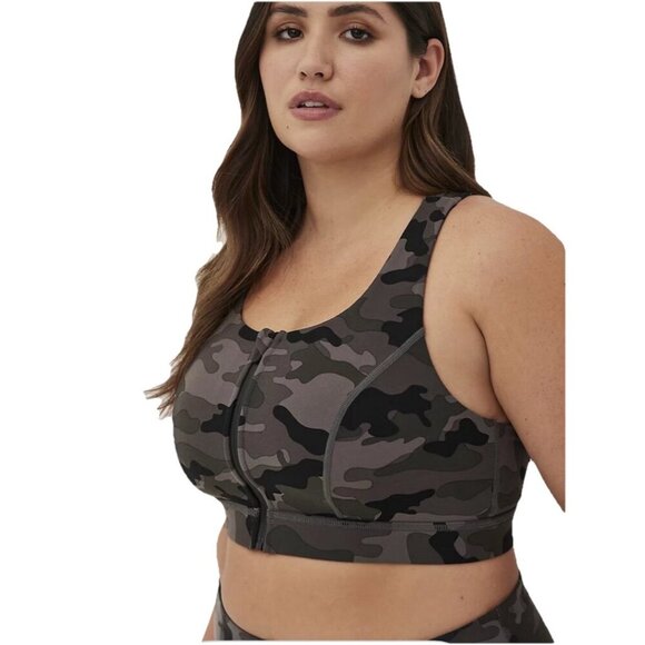 Torrid Happy Camper Front Zip Sport Bra Camo Print Women 2 X - Picture 1 of 9